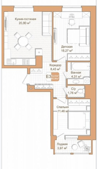 Фото №31: 2-комнатная квартира 66 м² - Тула, Привокзальный территориальный округ, мкр. ЖК Кулик, пр-д 2-й Клинской, 12